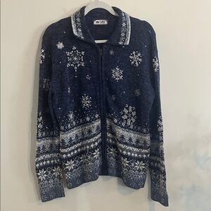 Vintage Tiara International 2003 Snow Flake Zip Cardigan Sweater Winter Beaded